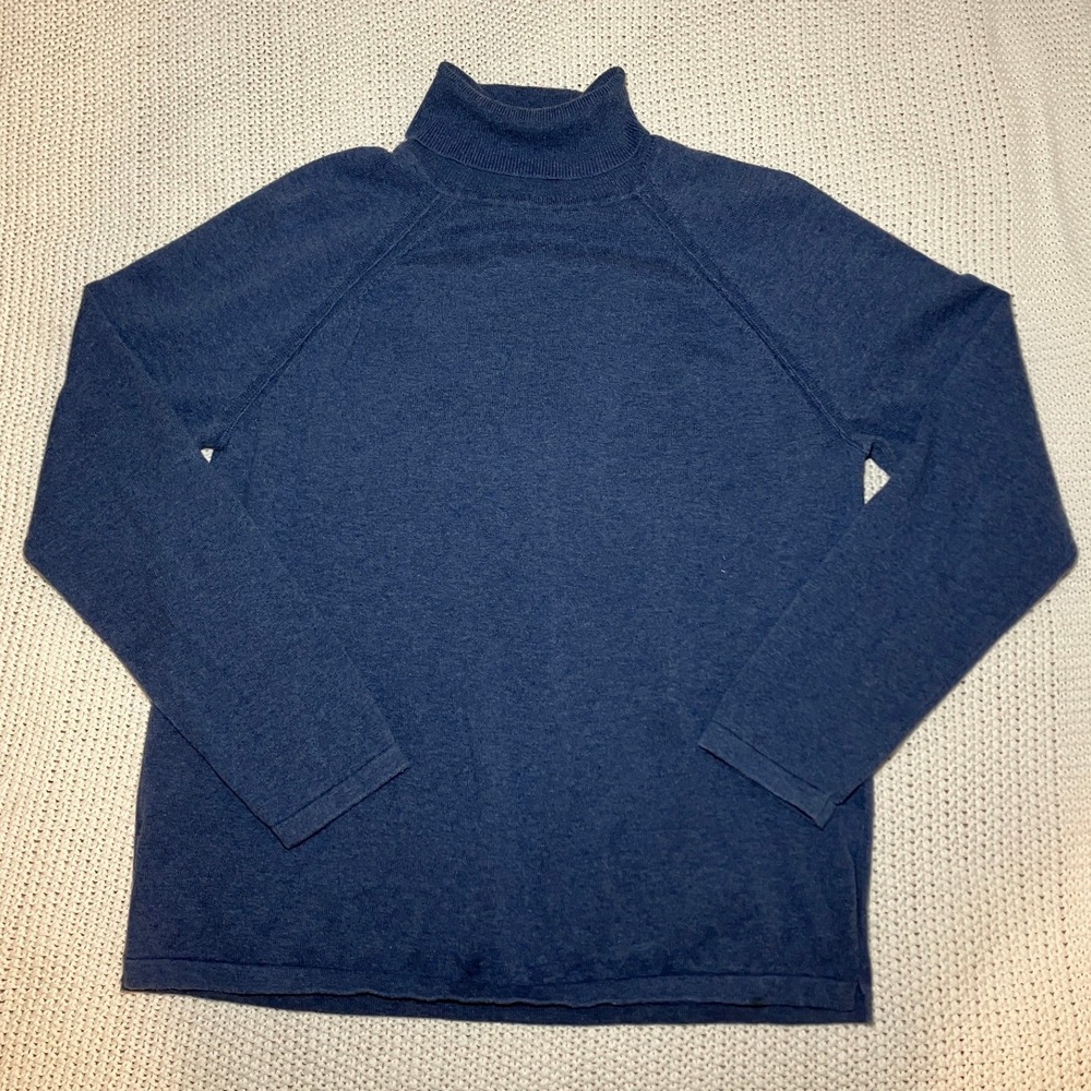 JEANNE PIERRE Womens Blue Cotton Turtleneck Sweater Long Sleeve Sz LG Minimalist